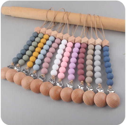 Wood Silicone Beads Bpa Free Pacifier Clip Silicone Pacifier Baby Pacifier Clip