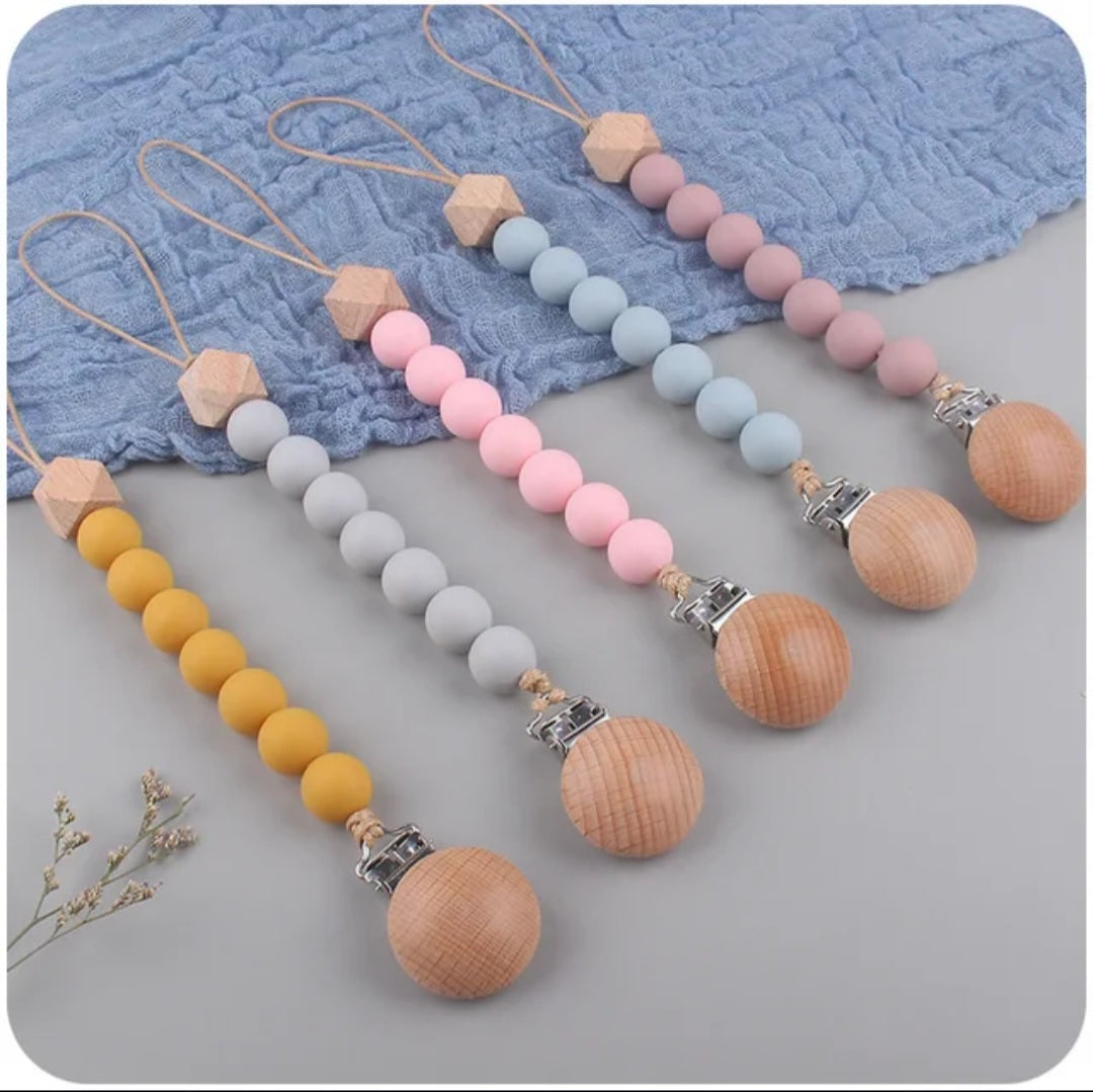 Wood Silicone Beads Bpa Free Pacifier Clip Silicone Pacifier Baby Pacifier Clip