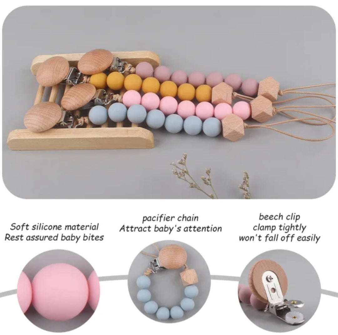 Wood Silicone Beads Bpa Free Pacifier Clip Silicone Pacifier Baby Pacifier Clip