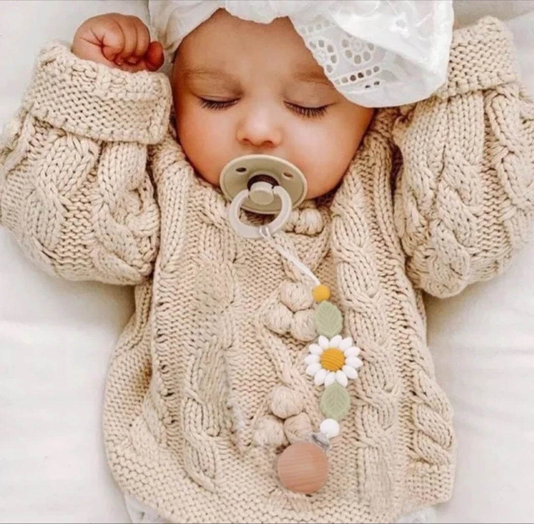 Flower Baby Pacifier Clip Holder Sunflower Pacifier Chain Silicone Beaded Baby Pacifier Clip