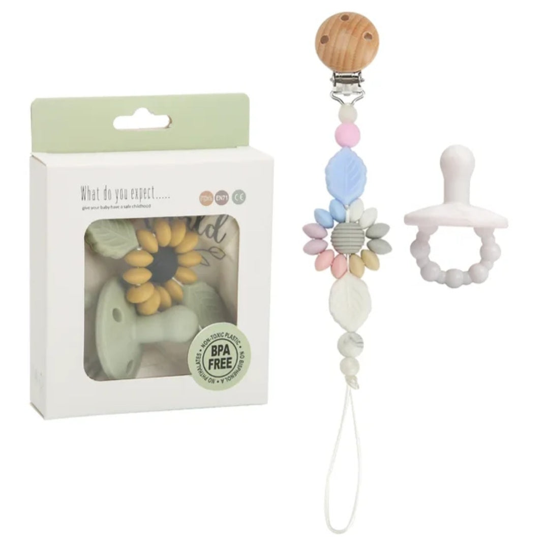 Flower Baby Pacifier Clip Holder Sunflower Pacifier Chain Silicone Beaded Baby Pacifier Clip