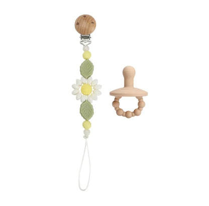 Flower Baby Pacifier Clip Holder Sunflower Pacifier Chain Silicone Beaded Baby Pacifier Clip