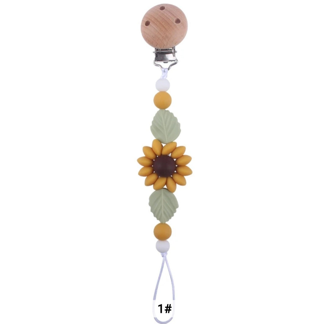 Flower Baby Pacifier Clip Holder Sunflower Pacifier Chain Silicone Beaded Baby Pacifier Clip