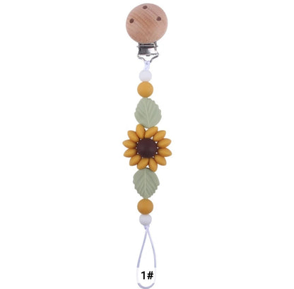 Flower Baby Pacifier Clip Holder Sunflower Pacifier Chain Silicone Beaded Baby Pacifier Clip