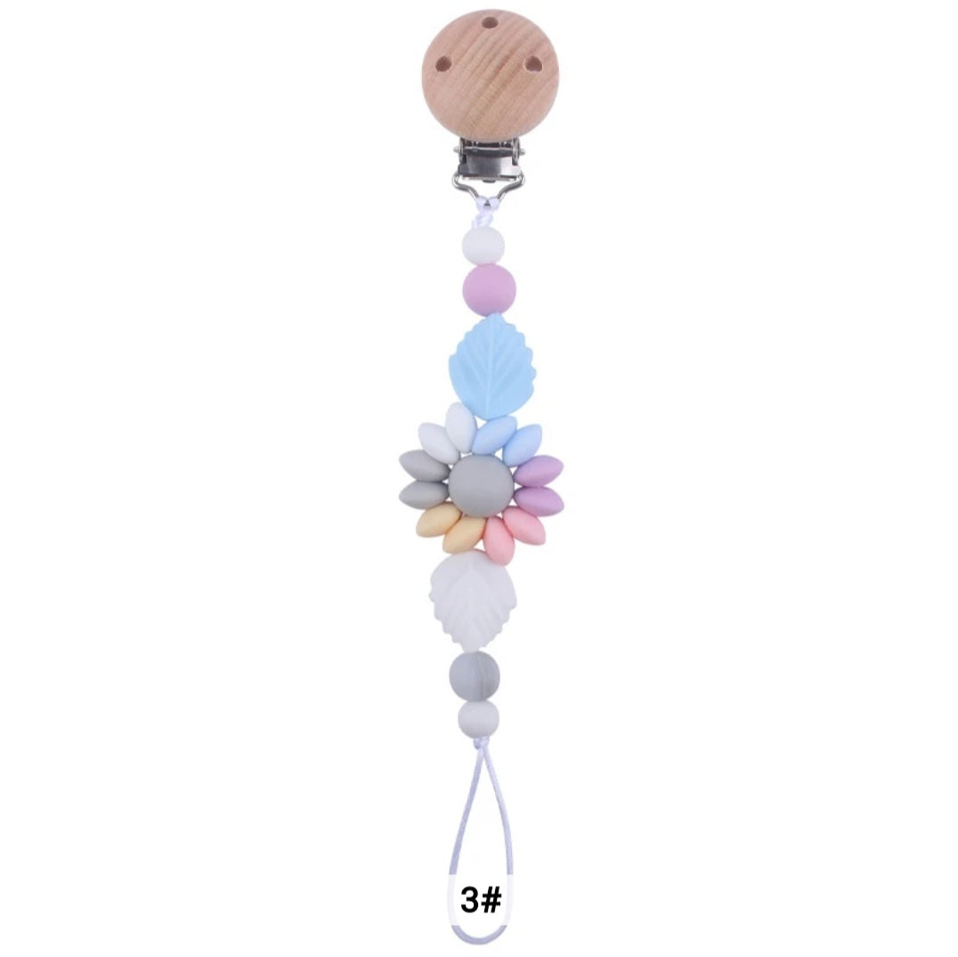 Flower Baby Pacifier Clip Holder Sunflower Pacifier Chain Silicone Beaded Baby Pacifier Clip