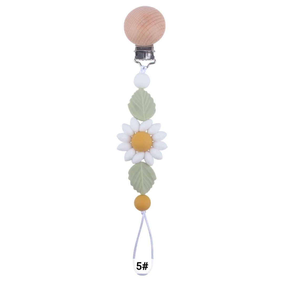 Flower Baby Pacifier Clip Holder Sunflower Pacifier Chain Silicone Beaded Baby Pacifier Clip