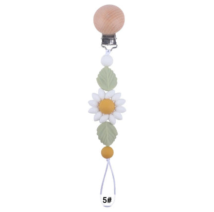 Flower Baby Pacifier Clip Holder Sunflower Pacifier Chain Silicone Beaded Baby Pacifier Clip