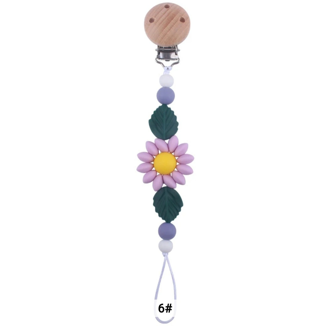 Flower Baby Pacifier Clip Holder Sunflower Pacifier Chain Silicone Beaded Baby Pacifier Clip