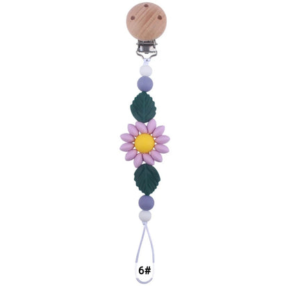 Flower Baby Pacifier Clip Holder Sunflower Pacifier Chain Silicone Beaded Baby Pacifier Clip
