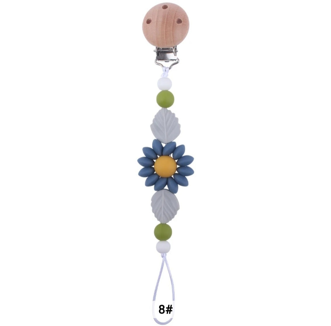 Flower Baby Pacifier Clip Holder Sunflower Pacifier Chain Silicone Beaded Baby Pacifier Clip