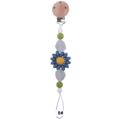 Flower Baby Pacifier Clip Holder Sunflower Pacifier Chain Silicone Beaded Baby Pacifier Clip