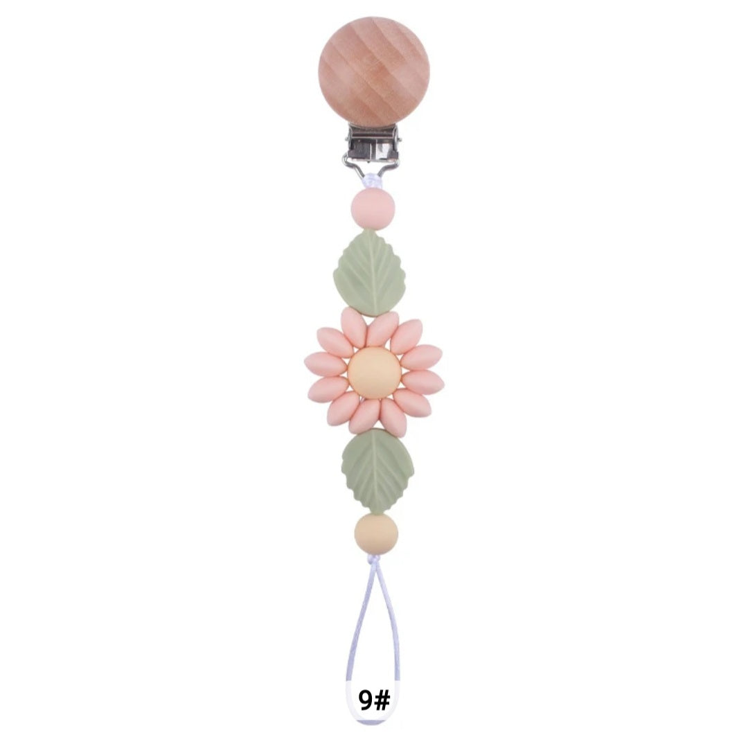 Flower Baby Pacifier Clip Holder Sunflower Pacifier Chain Silicone Beaded Baby Pacifier Clip