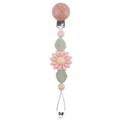 Flower Baby Pacifier Clip Holder Sunflower Pacifier Chain Silicone Beaded Baby Pacifier Clip