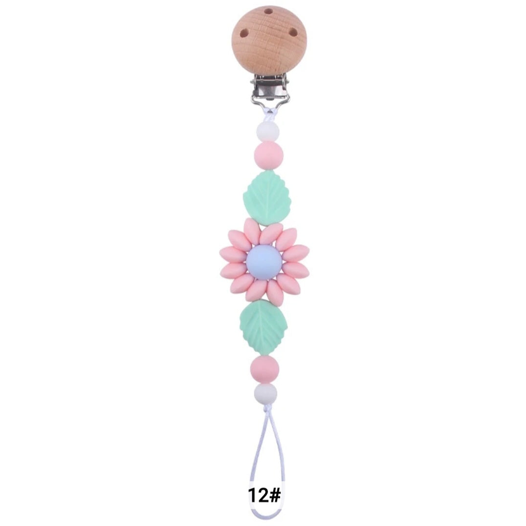 Flower Baby Pacifier Clip Holder Sunflower Pacifier Chain Silicone Beaded Baby Pacifier Clip