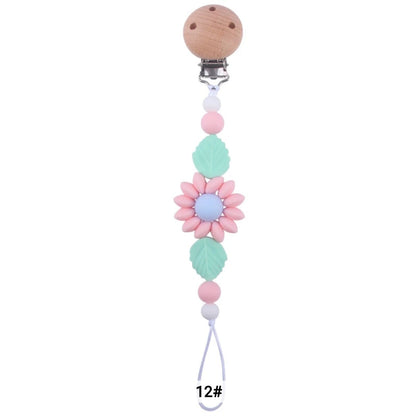 Flower Baby Pacifier Clip Holder Sunflower Pacifier Chain Silicone Beaded Baby Pacifier Clip