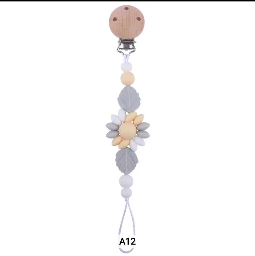 Flower Baby Pacifier Clip Holder Sunflower Pacifier Chain Silicone Beaded Baby Pacifier Clip