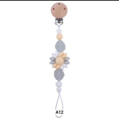 Flower Baby Pacifier Clip Holder Sunflower Pacifier Chain Silicone Beaded Baby Pacifier Clip
